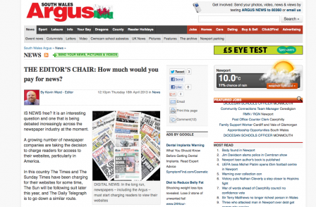 How much will South Wales Argus readers pay for online news? Not much it would seem